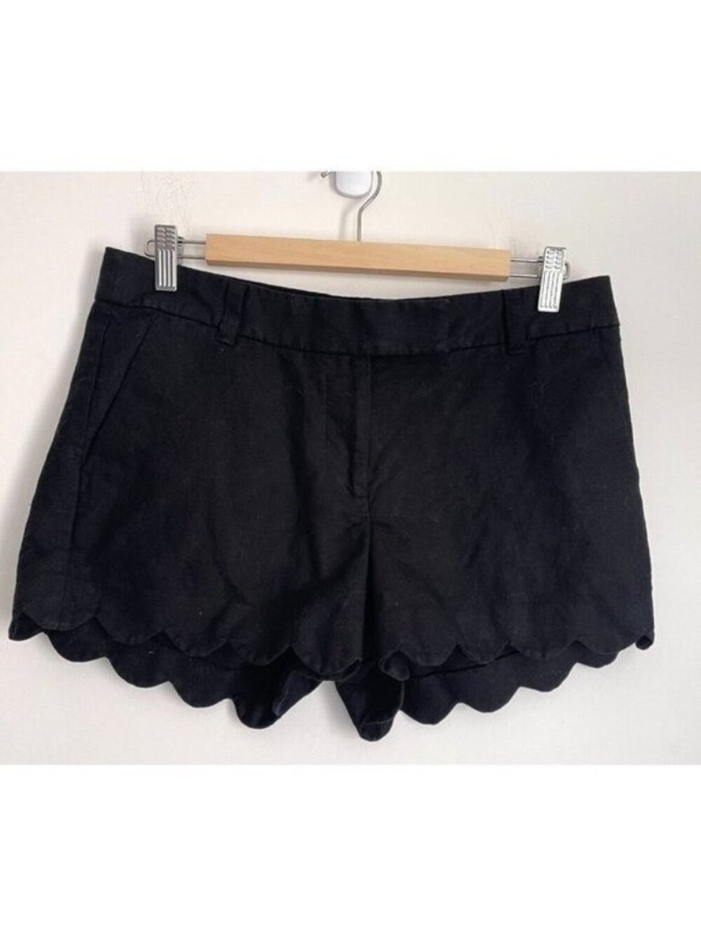 J.Crew Womens Black Linen Blend Scallop Hem Tailored Preppy Resort Shorts Size 8